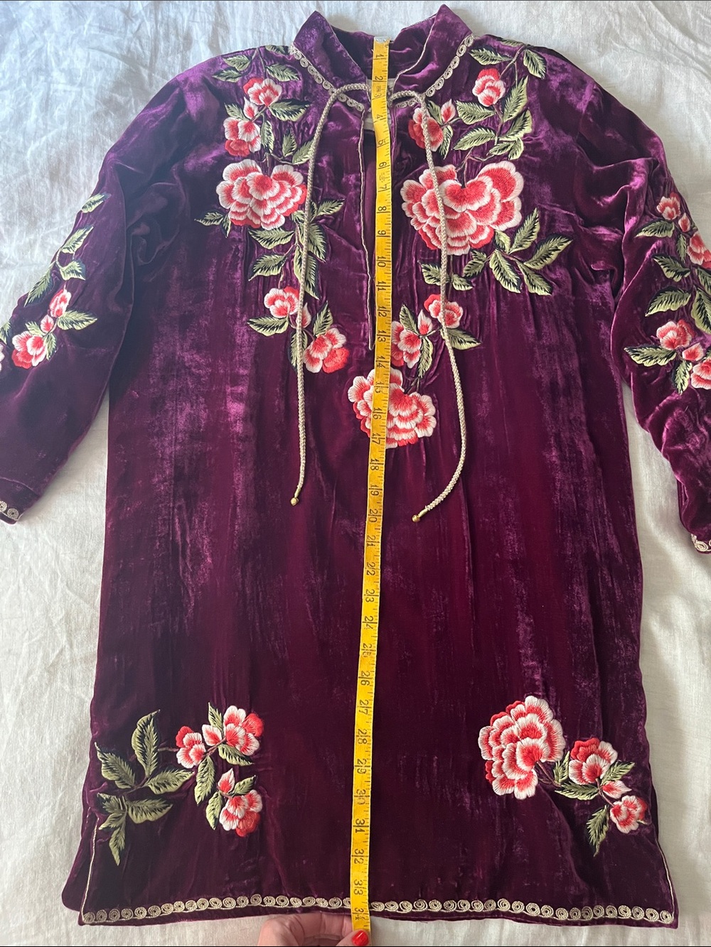 Chasing Unicorns 🥀 Like A Rolling Stone Silk Velvet Embroidered Tunic Dress sz M - Picture 17 of 17